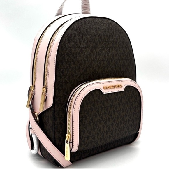 Michael Kors Medium Jaycee Zip Packet Backpack Brown/Light Pink - Picture 1 of 14